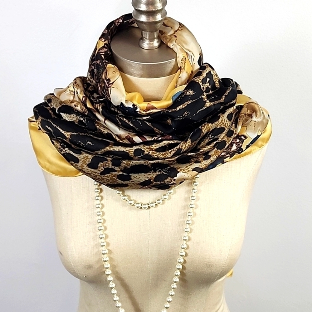 Natasha Couture Leopard Print Scarf 34x70 Lightweight Wrap Brown Tan